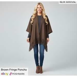 Burberry Prorsum Fringed Wool Cape Shawl Taupe Brown - Poncho